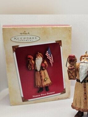 New Hallmark North Pole Patriot 2004 Ornament Patriotic Santa Claus Flag America
